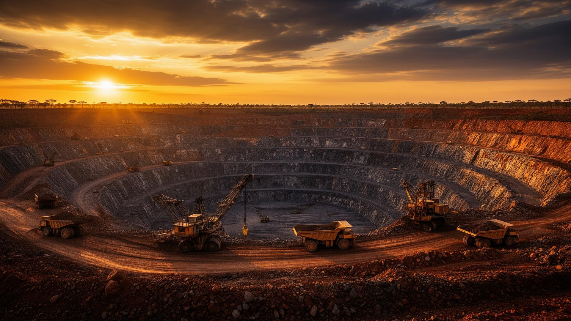 Open-pit mine at sunset in the South African bushveld